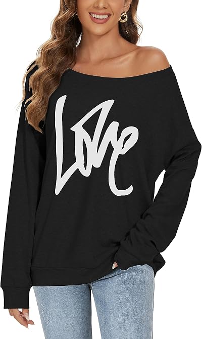 Womens Off The Shoulder Tops Long Sleeve Sweatshirt Causal Oversized Tunic