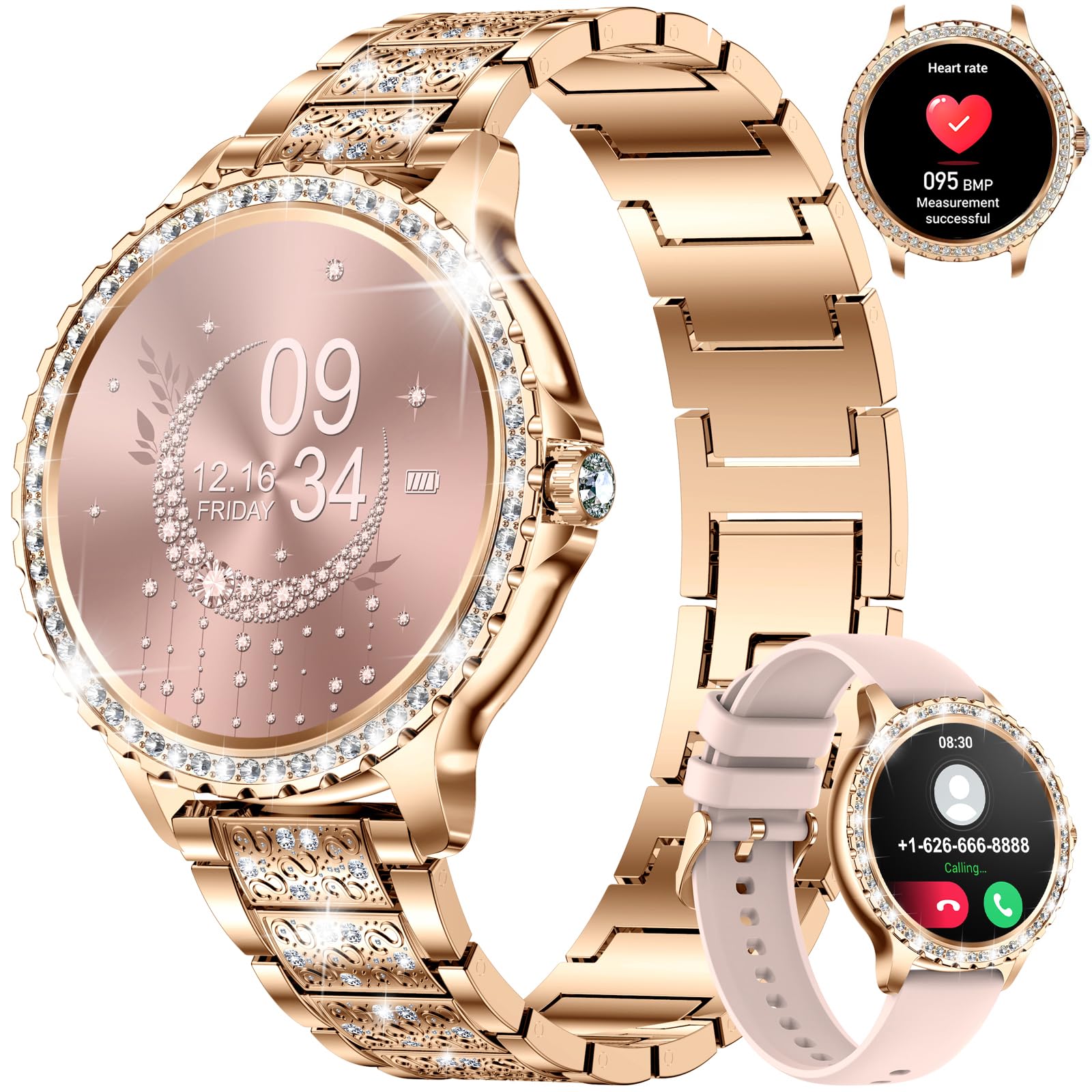 Smart Watches for Women Elegant Make/Answer Call with Diamond 1.35'' Small Screen Heart Rate/Pedometer 20+ Sports Modes IP68 Waterproof Fitness Tracker Women's Fashion Smartwatches for Android iOS