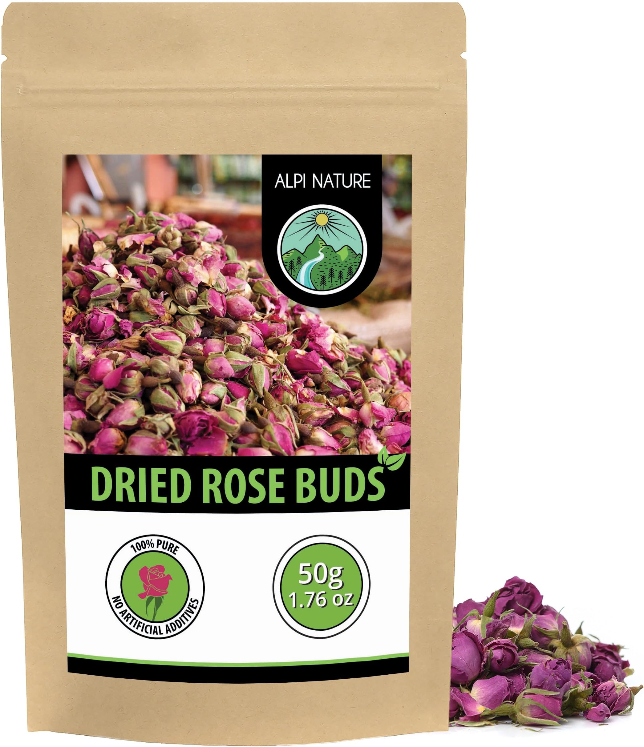 Rose Tea 50g 1.8 oz, Dried Whole Rose Buds for Flower Tea and Herbal Infusions