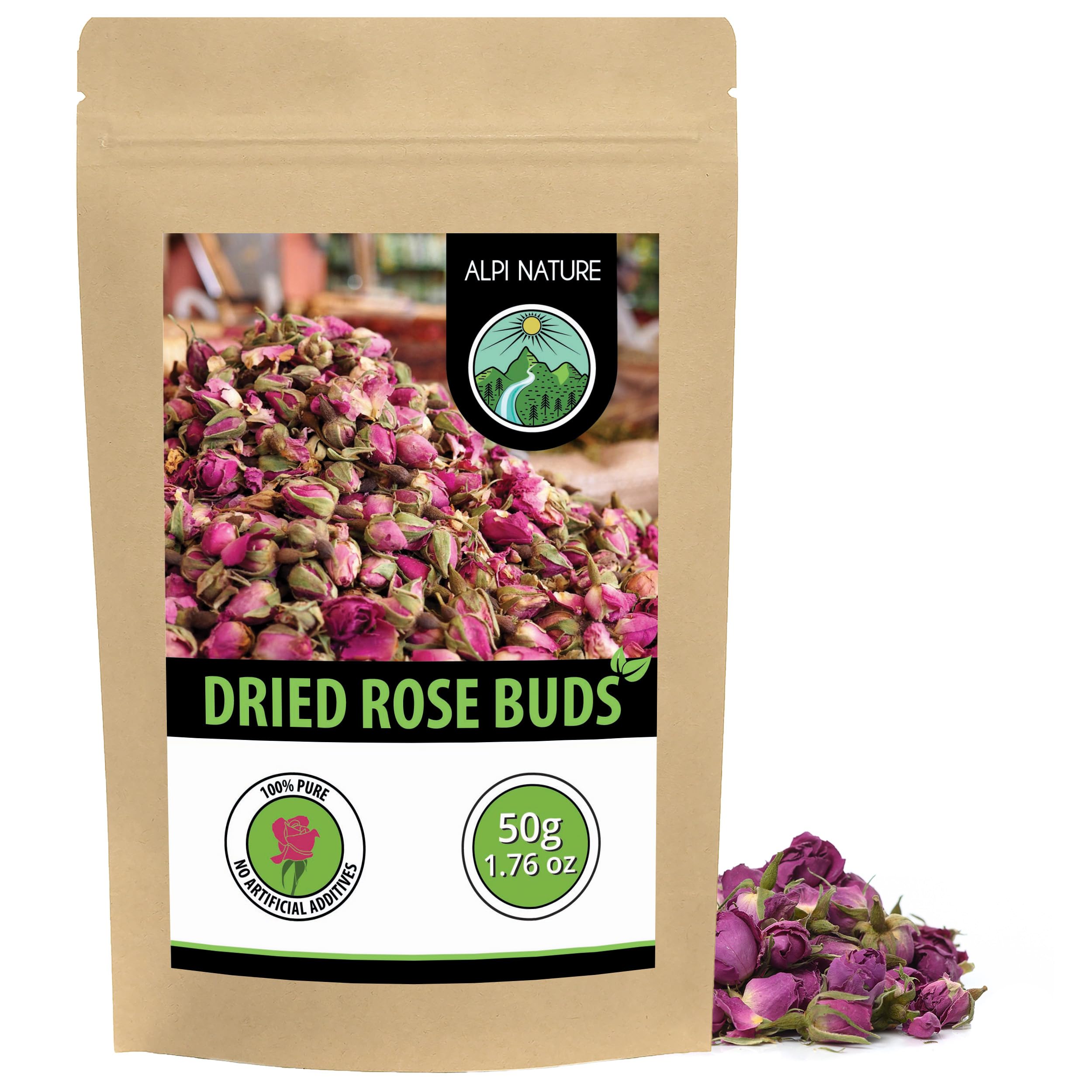 Rose Tea 50g 1.8 oz, Dried Whole Rose Buds for Flower Tea and Herbal Infusions