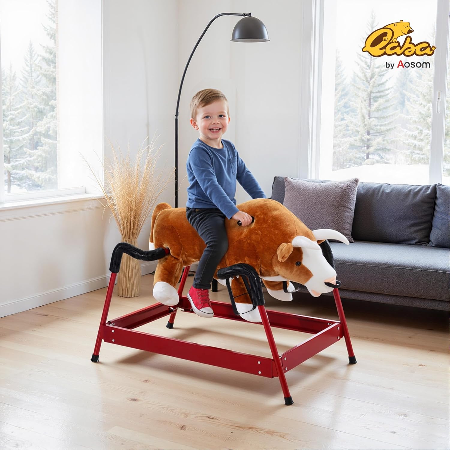 Qaba Kids Spring Rocking Horse Rodeo Bull Style with Realistic Sounds for Children Over 3 Years Old