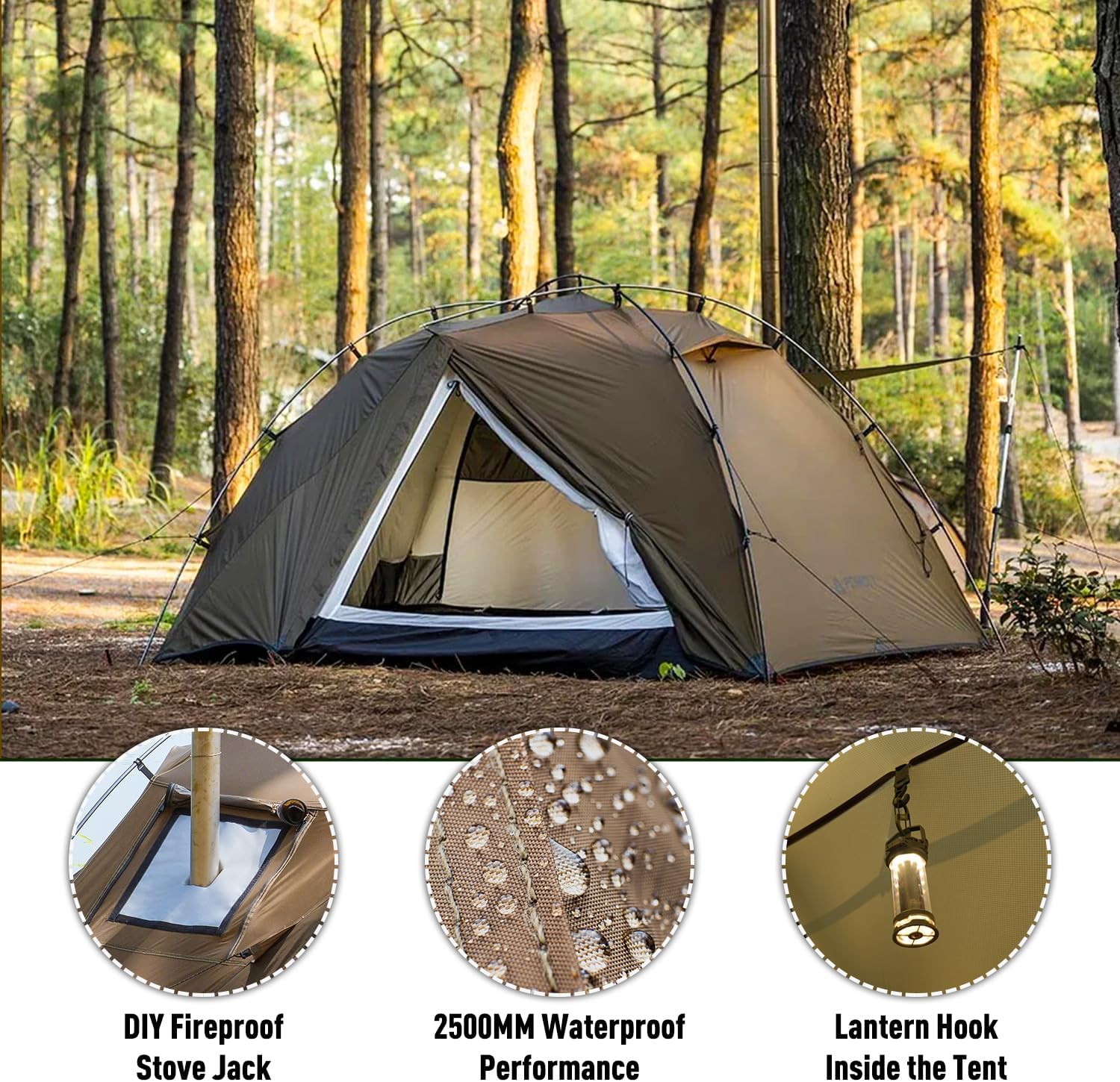 POMOLY Camping Hot Tent Wood Stove Tents, Dune Solo Portable Tents with Inner Tent for 1 Person Hiking, Hunting, Backpacking
