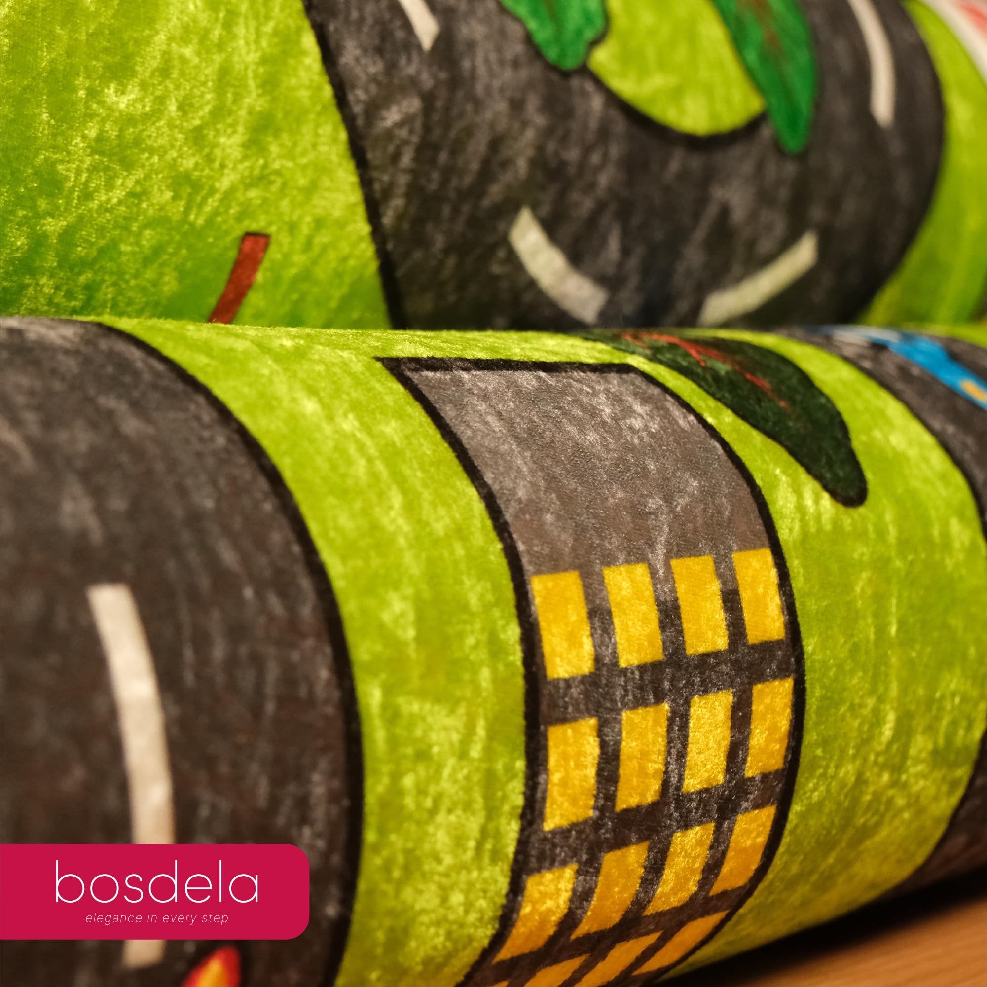 Tappeto per bambini e neonati – Diverse varianti di design, lavabile, antiscivolo, morbido, ideale per camerette e sale giochi, 100 x 160 cm, verde città.