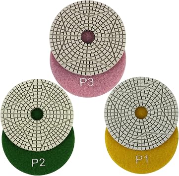 GoYonder 4 Inch Wet Diamond Polishing Pads Set of 3pcs, Stone Granite Polish Pad Kit for Grinder, Polisher, Drill, 105mm Marble Polishing Pad in 3 Steps Wet Polished pad-3 Step