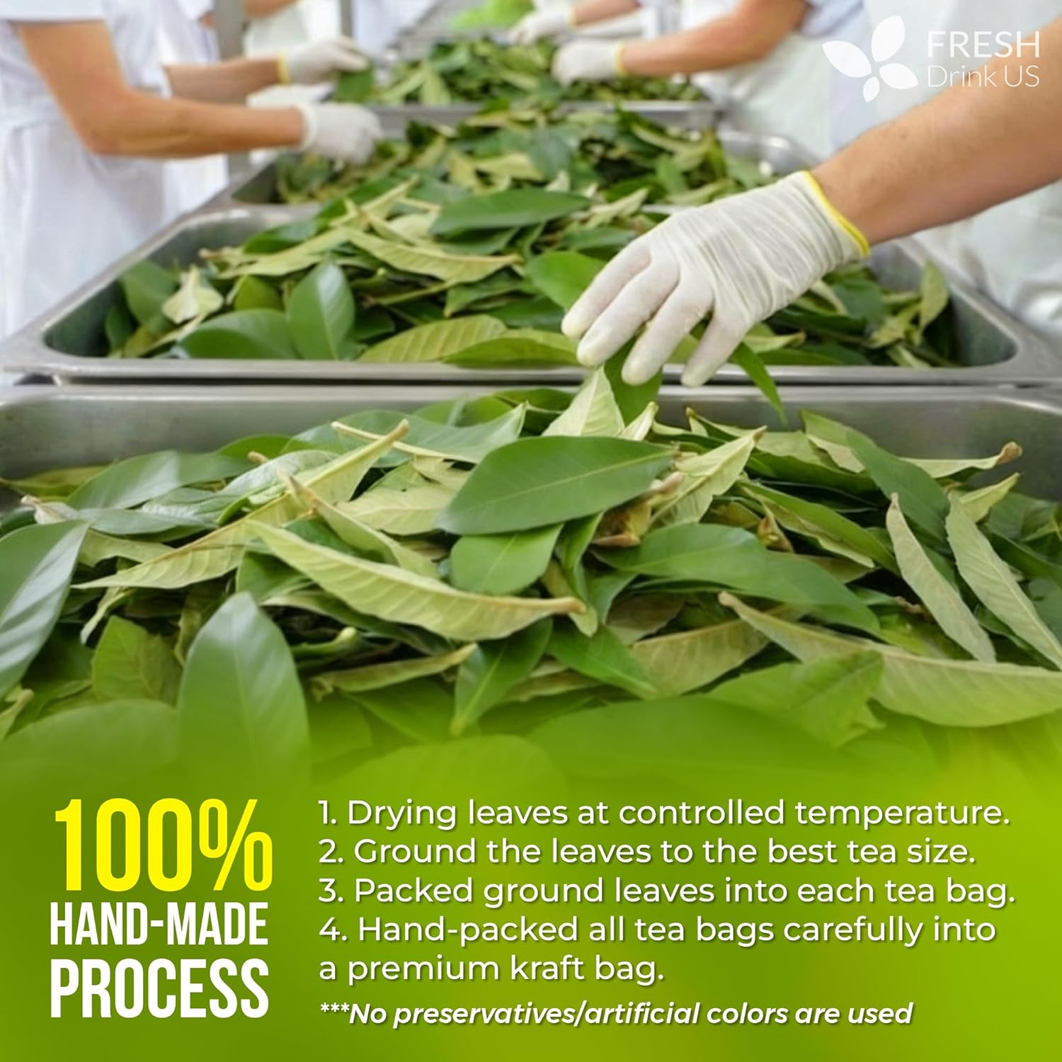 FreshDrinkUS, Avocado Leaf Tea Bags | 75 Count | Premium Dried Avocado Leaves Herbal Tea – Caffeine Free Botanical Tea – Fresh, Smooth & Earthy Flavor. Sugar Free. Vegan