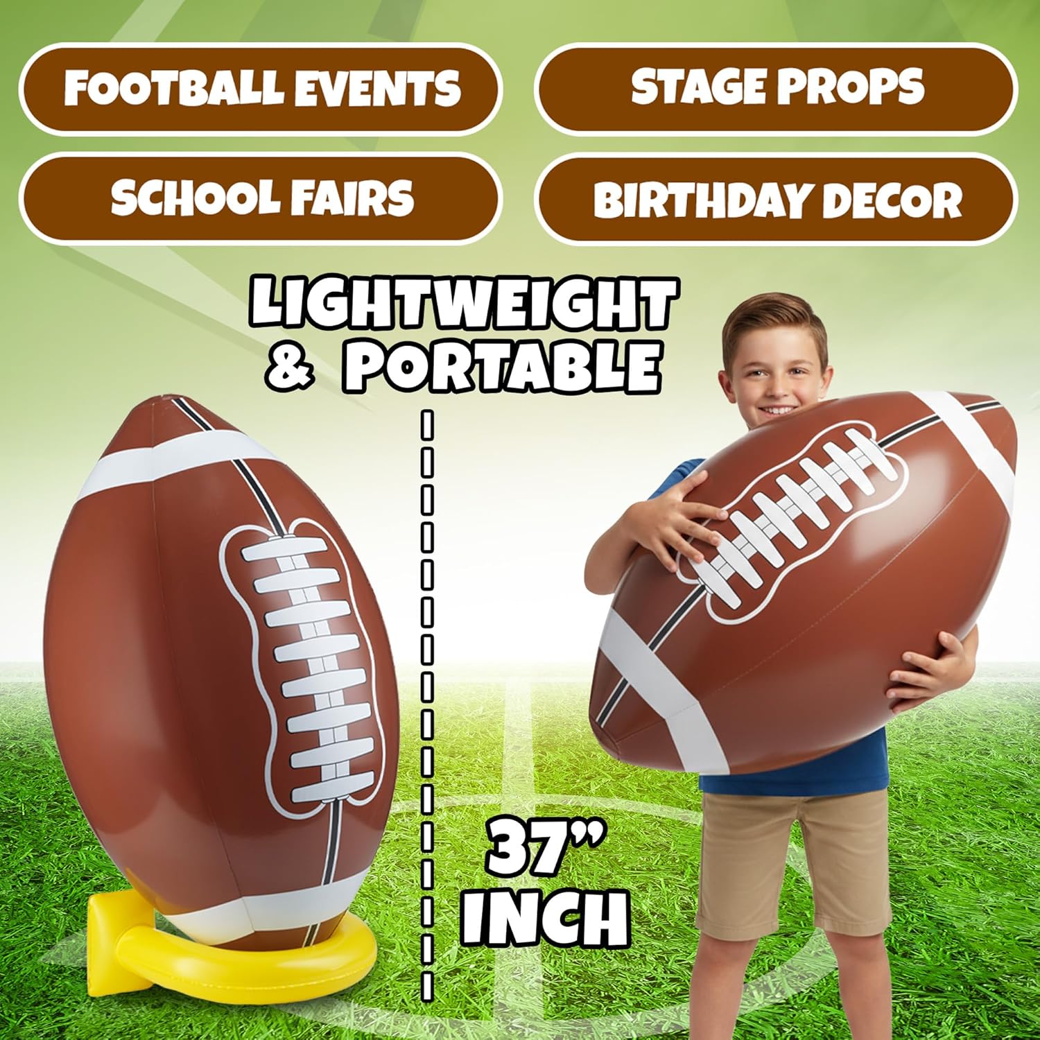 36" Jumbo Football Party Decorations With Tee - Big Giant Size Blow Up Football Toy For Outdoor Games, Party Supplies, Birthday Decorations, Gameday Tailgate Fun Activities For Kids And Adults