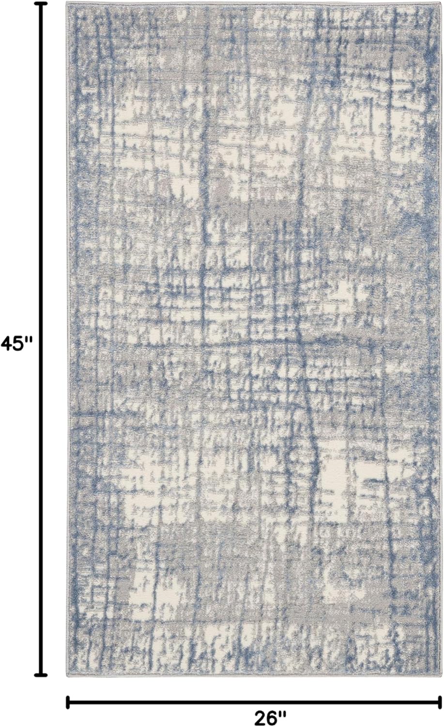 Calvin Klein Rush Ivory Blue 2'2" x 3'9" Area Rug, Modern, Abstract, Easy Cleaning, Non Shedding, Bed Room, Living Room, Dining Room, Kitchen (2' x 4')