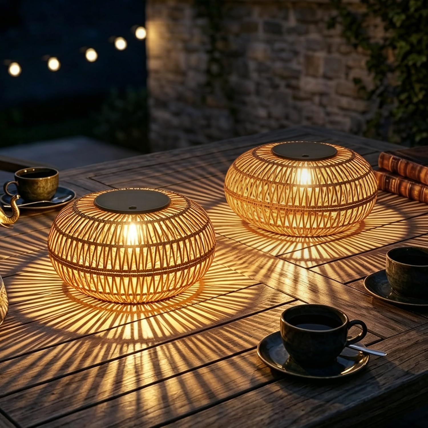 2 Pack Solar Lanterns Outdoor Waterproof, 11" Bigger Rattan Outdoor Solar Lights, Solar Lanterns Decorative Outdoor with 2 Brightness, Solar Powered Garden Lights, Outdoor Solar Lanterns Table Decor