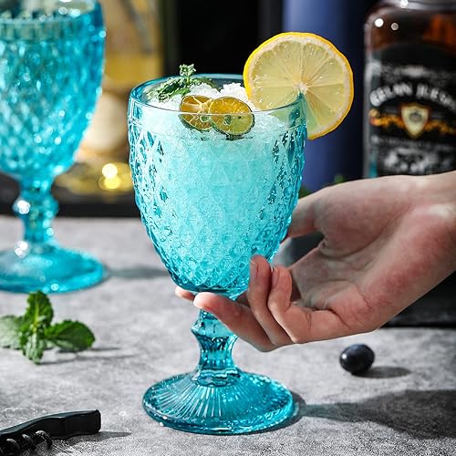 Miniatura 9 de Argyle Collection - Vasos de 10 onzas, juego de 6 vasos de 2,732.0 F para mesa de agua transparente, estilo vintage en relieve con patrón de