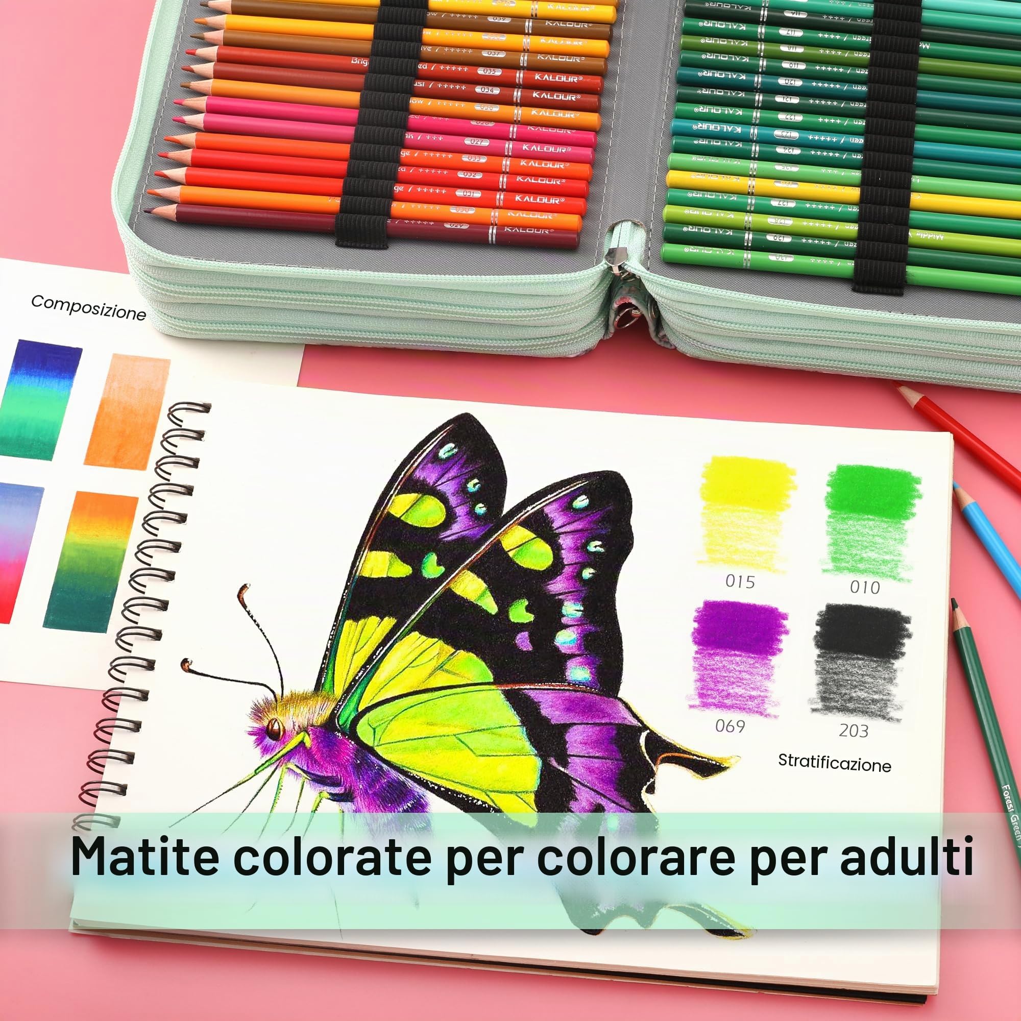KALOUR Set di 256 matite colorate per adulti, matite con nucleo morbido per disegnare sfumature, regalo per adulti, artisti principianti