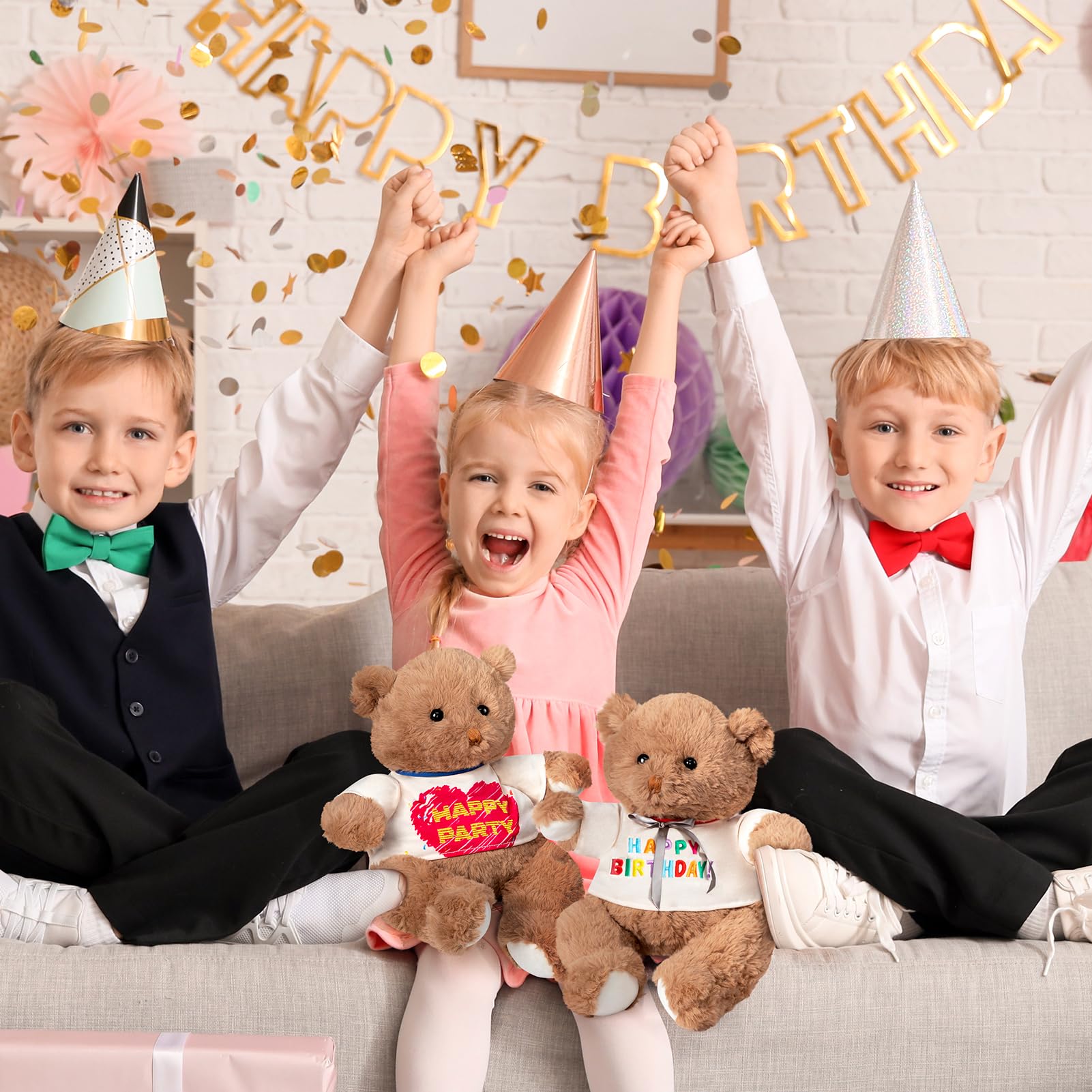 BEJOY Miś pluszowy, urocze miękkie misie z koszulką HAPPY PARTY, małe przytulne pluszowe zabawki, miłe zwierzątka, prezent dla dzieci i przyjaciół