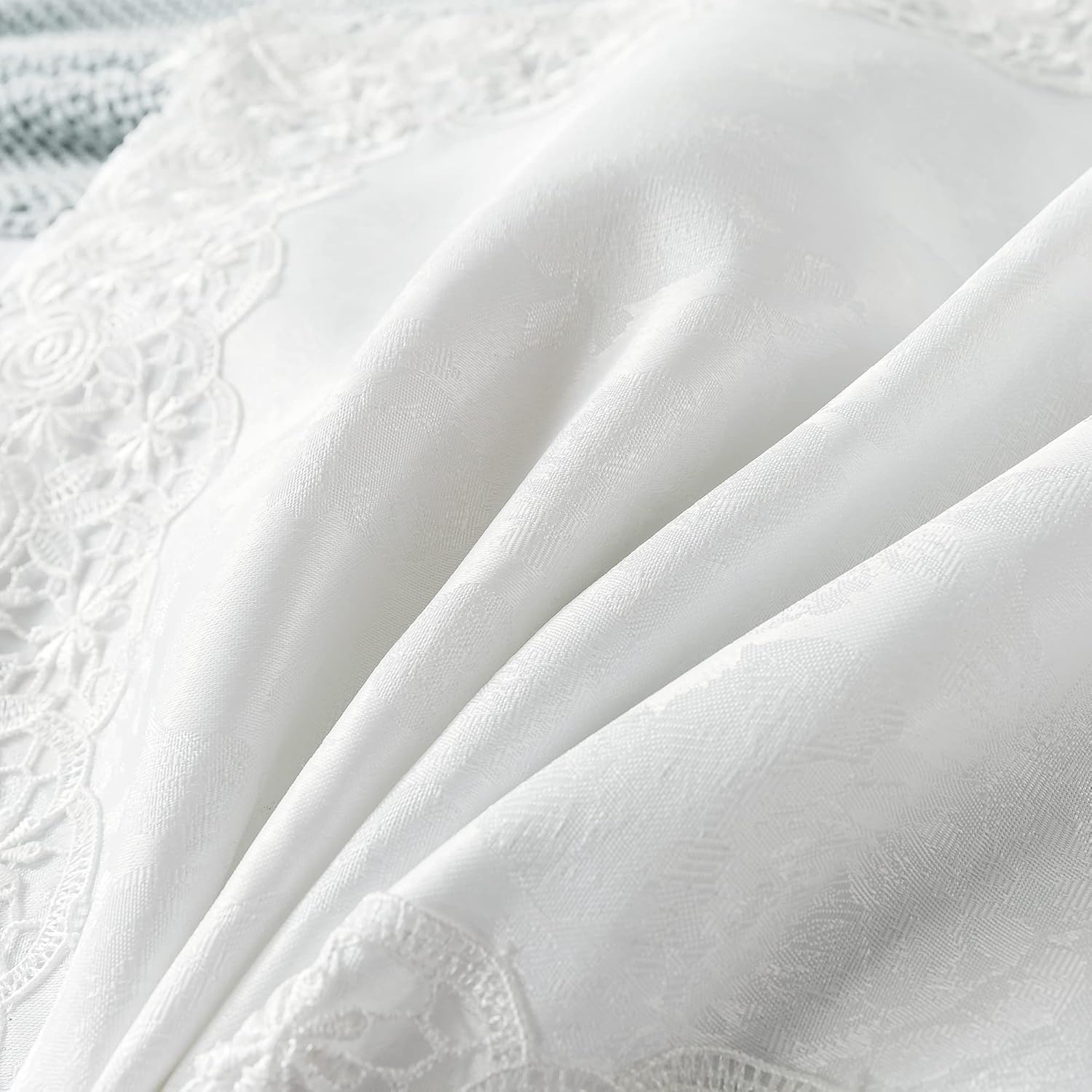 2 Pack White Pillow Shams Rose Embroidery Lace Jacquard Pillowcases with Ruffles Shabby Vintage Pillow Covers Queen Size 20"X26"