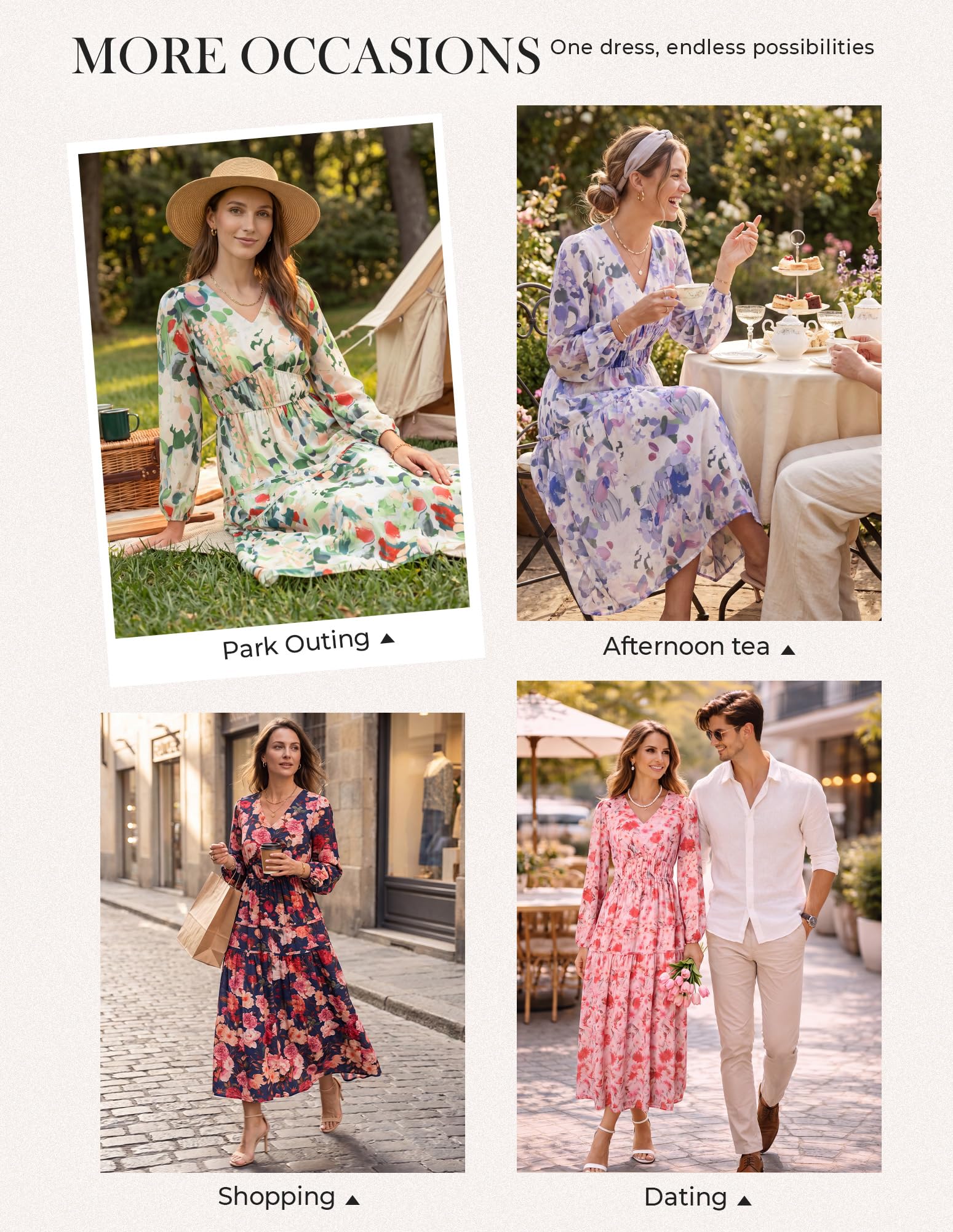 GRACE KARIN Maxi abito da donna a maniche lunghe, linea ad A, scollo a V, casual