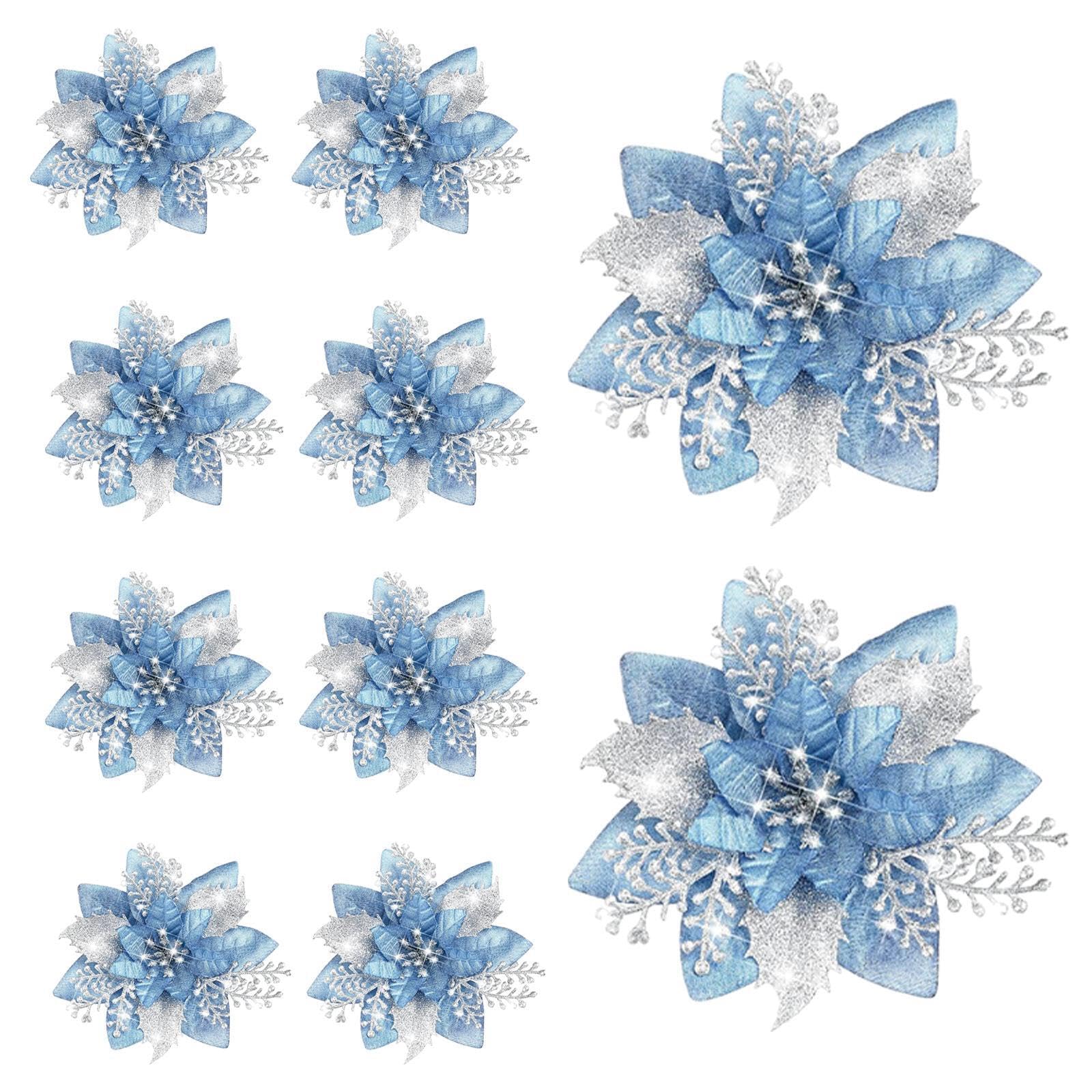 PIXZCSA 10pcs Christmas Tree Decorations Garlands Wreaths And Artificial Floral Arrangements Artificial Xmas Flower Shop Home, Light Blue, 14.5cm