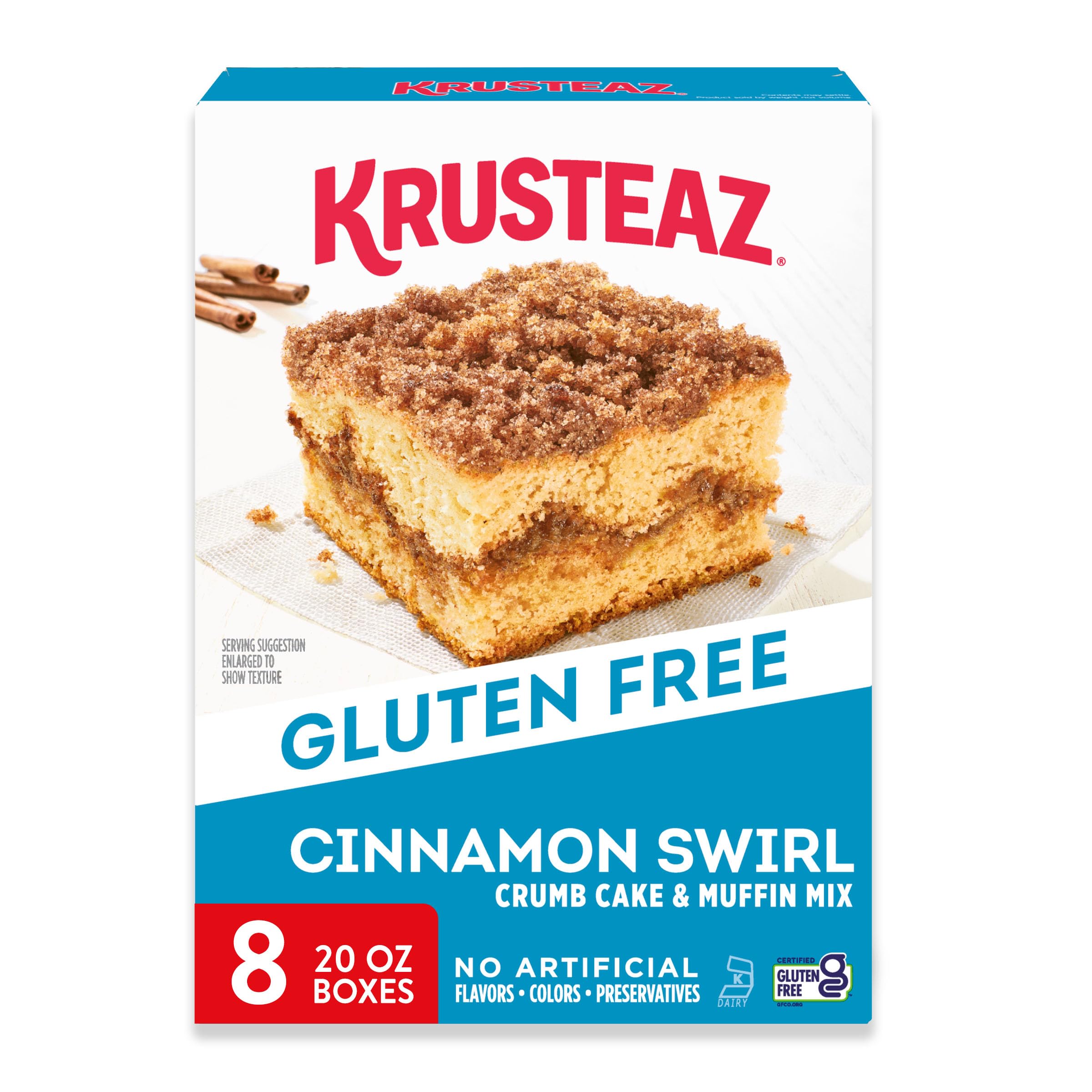 Krusteaz Gluten Free Cinnamon Swirl Crumb Cake Muffin Mix 20 oz Boxes Pack of 8