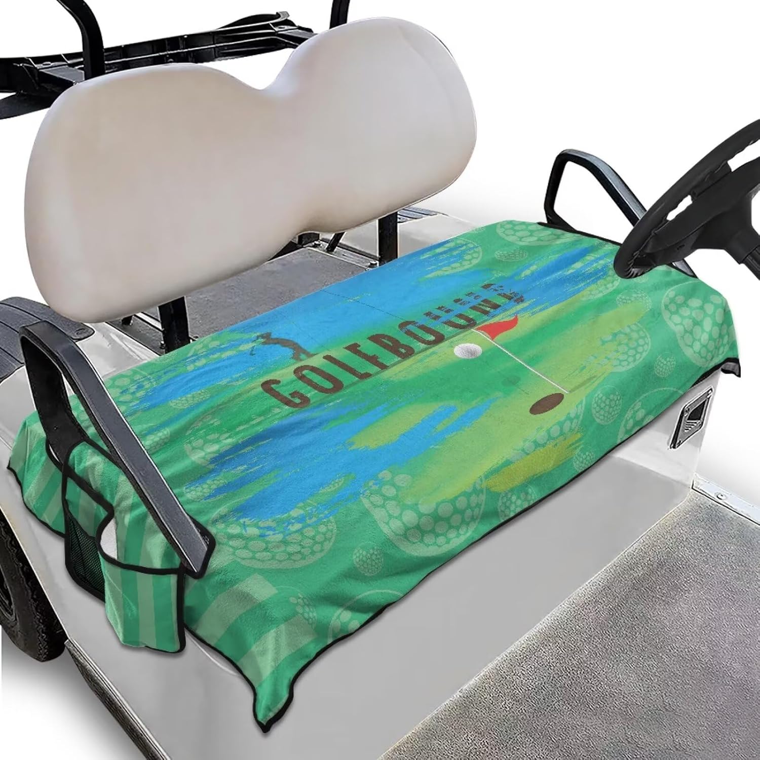 Suobstales Golf Cart Seat Covers for 2-Person Seats Only, Golf Cart Seat Towel Blanket Golf Cart Accessories with Side Pockets