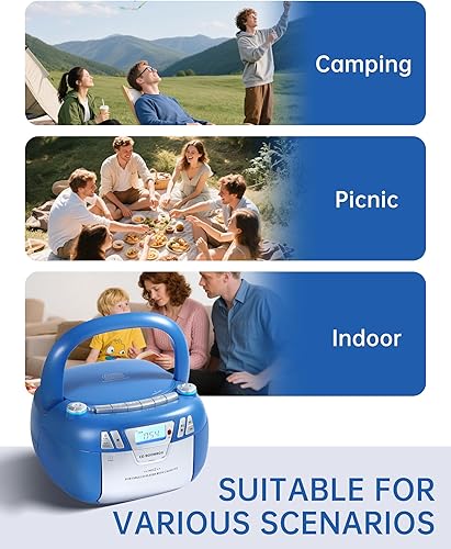 Miniatura 8 de Boombox - Reproductor de CD con Bluetooth y reproductor de cassette, radio AMFM portátil, entrada MP3USBAUX, sistema de sonido estéreo con