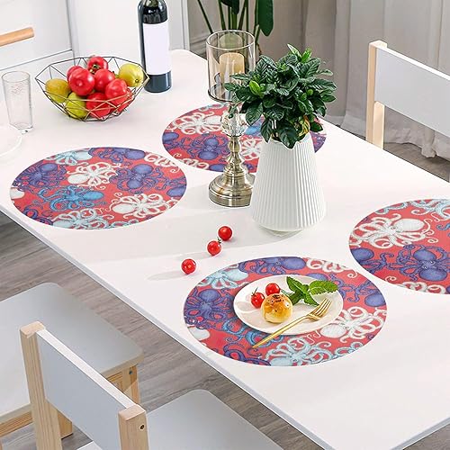 Miniatura 5 de Manteles individuales circulares coloridos de animales marinos, manteles individuales antideslizantes lavables para mesa de comedor para mesa de
