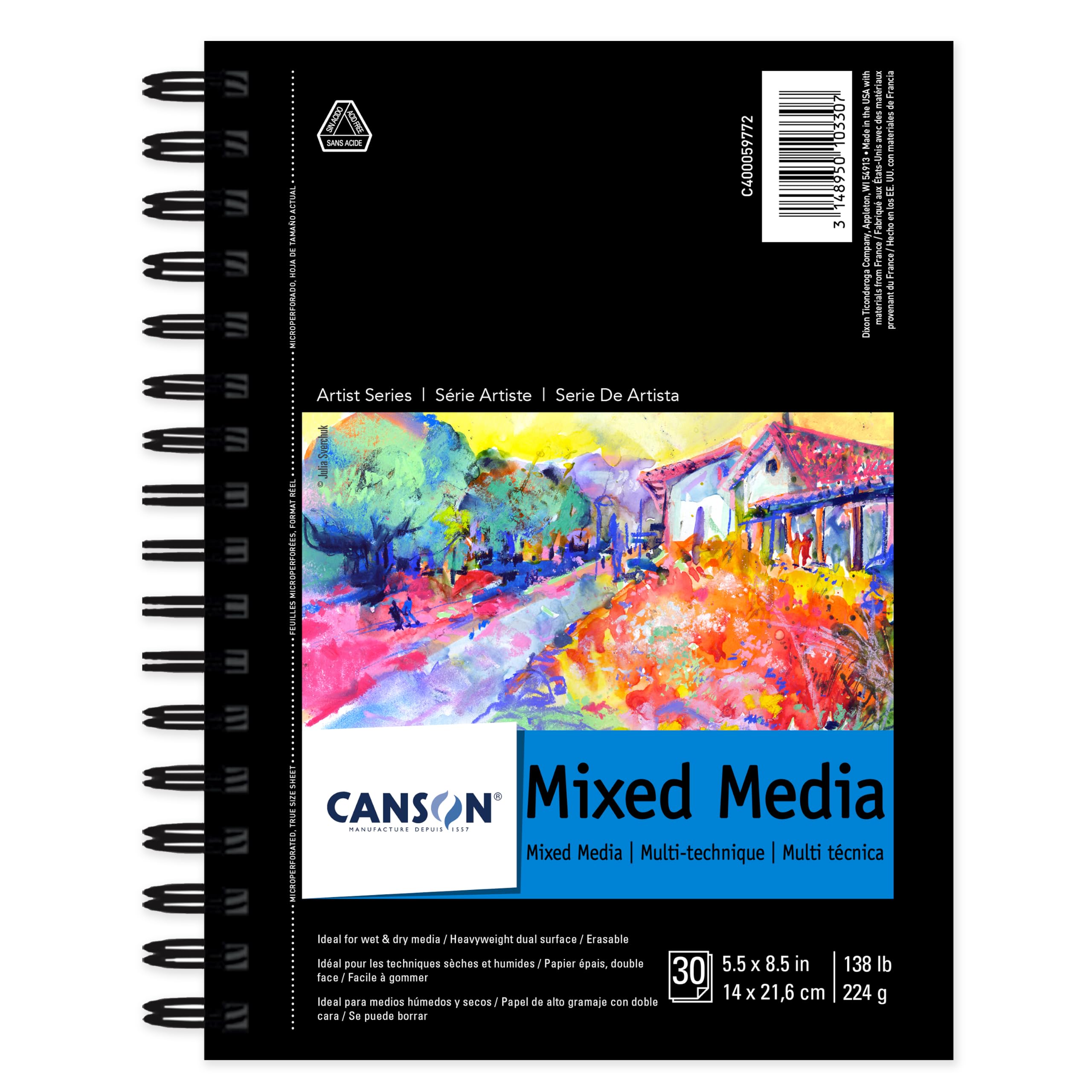 Artist Series Mixed Media Paper, Wirebound Pad, 5.5x8.5 inches, 30 Sheets (138lb/224g) - Artist Paper for Adults and Students - Watercolor, Gouache, Graphite, Ink, Pencil, Marker