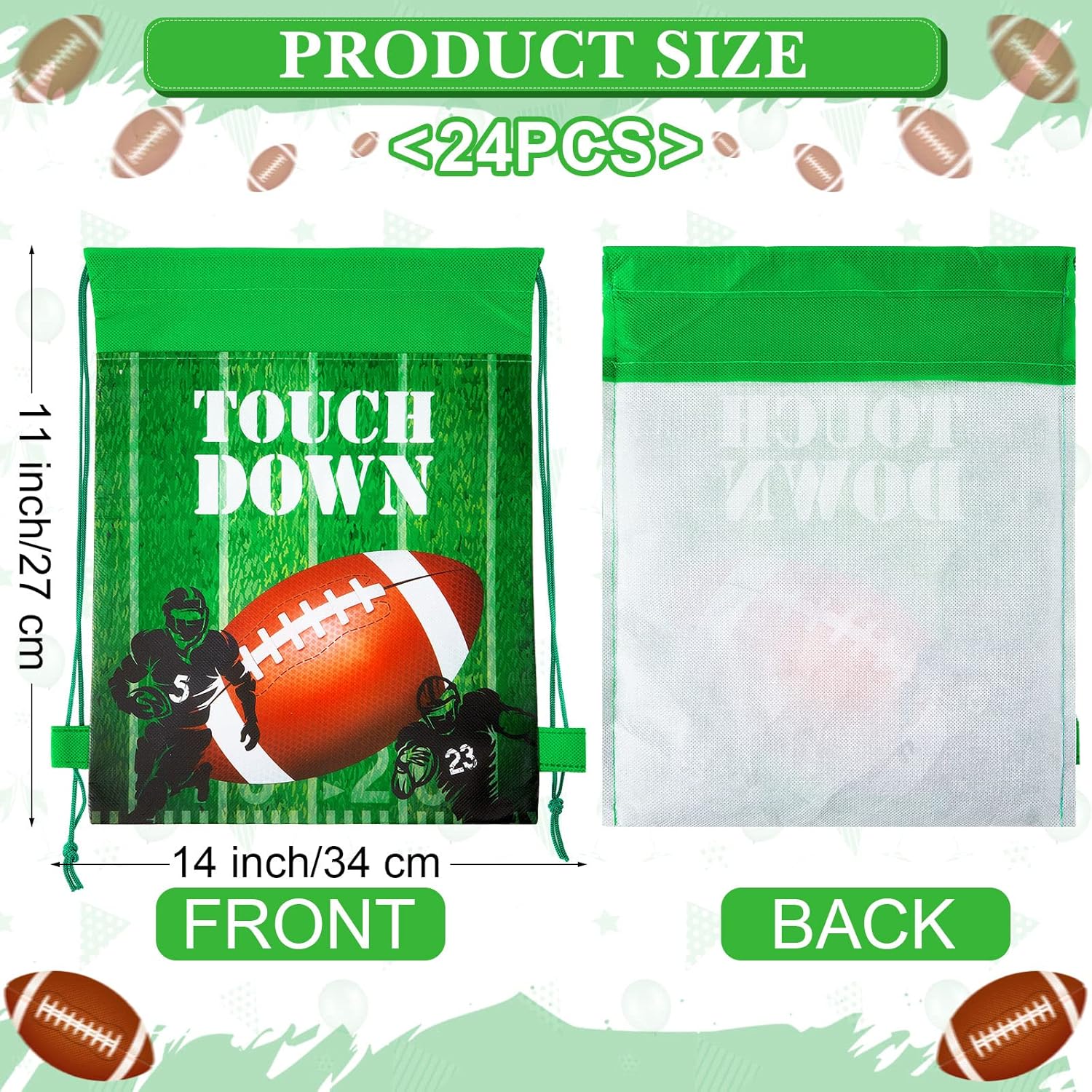 Chumia 24 Pcs Football Party Favors Drawstring Bags Football Backpack Rugby Goodie Bags for Sports Birthday Party Gym Team Gift Stuffers Supplies(Bright Style) - Image 2