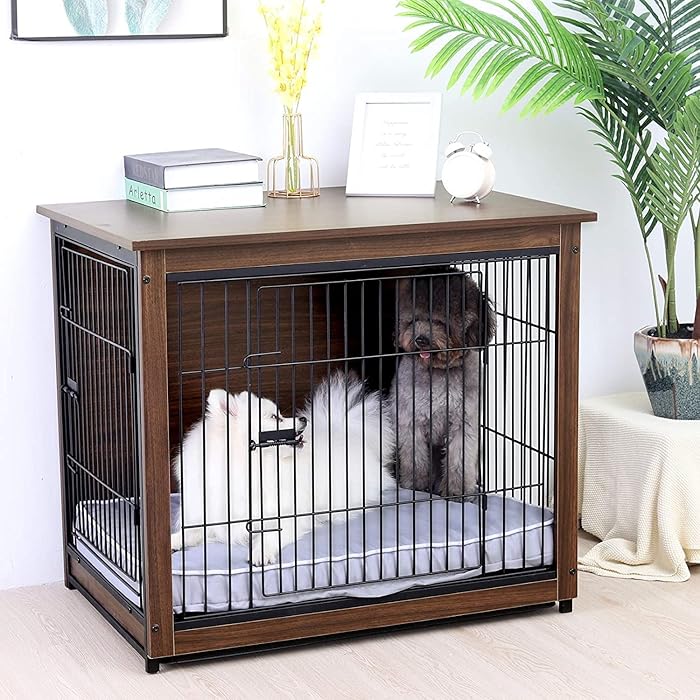 Buy Wisfor Wooden Dog Crate End Table, 38 Inch Double Door Metal Dog