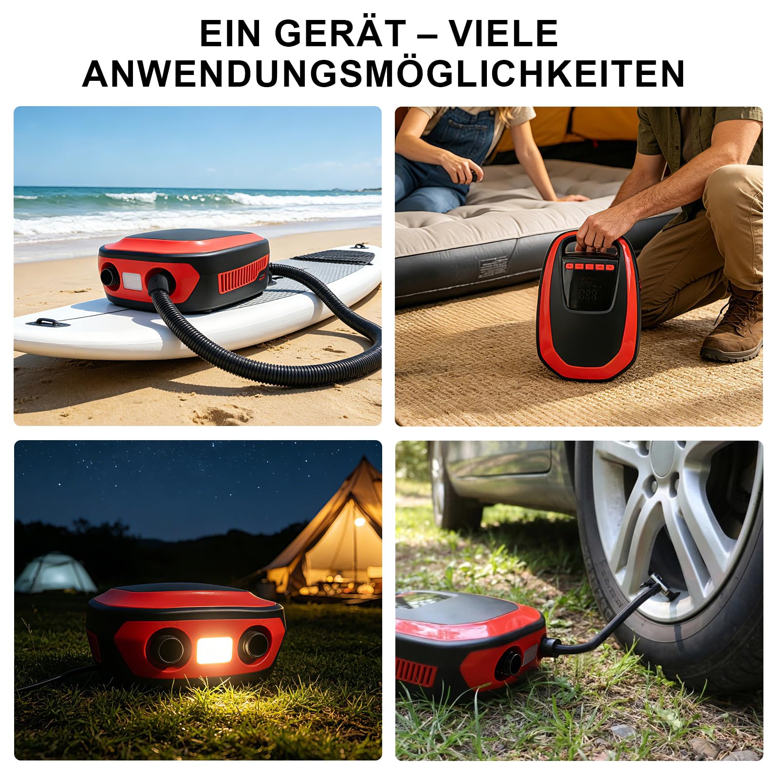 SUP Pumpe Elektrisch 12V – 400L/min Dual-Stage Luftpumpe mit Auto-Stopp & LCD, 8–10 Min Schnellaufblasung, für Paddle Board, Reifen & Camping, Deflate Funktion