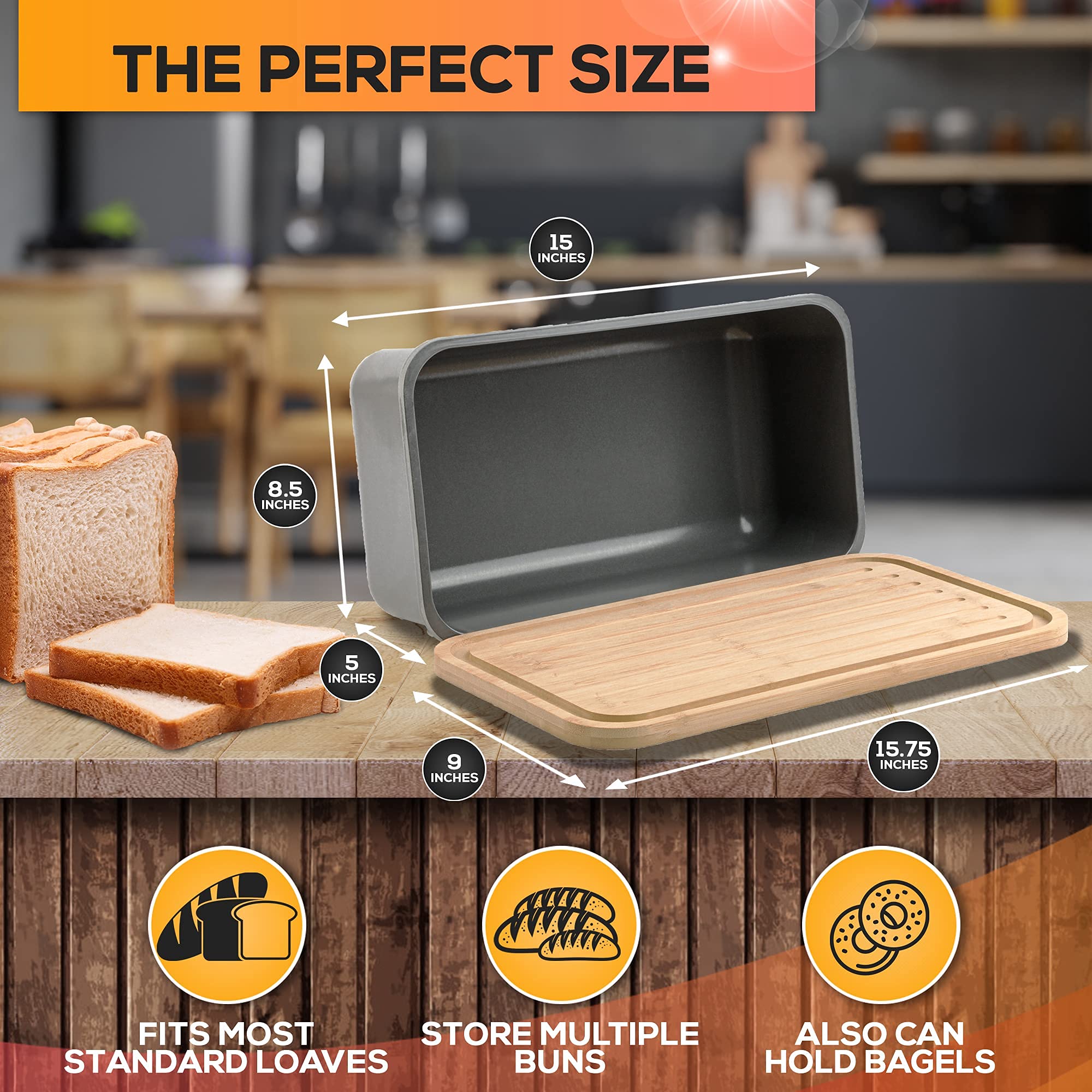 Large Bread Box Bamboo Fiber Bread Box Big Bread Box with Airtight