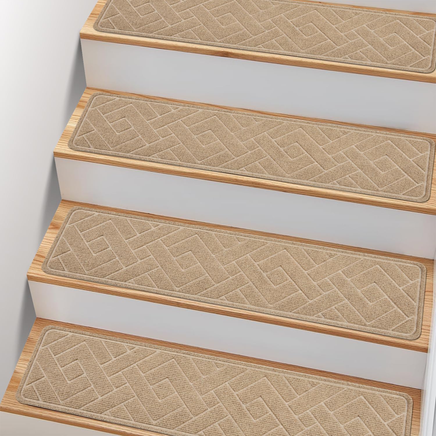 Photo 1 of Non Slip Stair Treads for Wooden Steps,15 Pack 8" X 30" Stairs Carpet Treads Indoor with Reusable Peel and Stick Adhesive for Kids Elders and Pets,Polyester TPR Backing