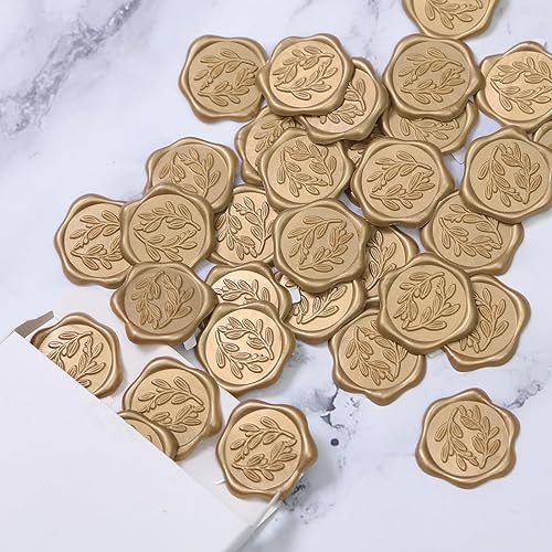 Miniatura 2 de UNIQOOO Calcomanías de sello de cera  Adhesivos de sello de invitación de boda de rama de olivo, 50 calcomanías autoadhesivas Prosecco Metallic