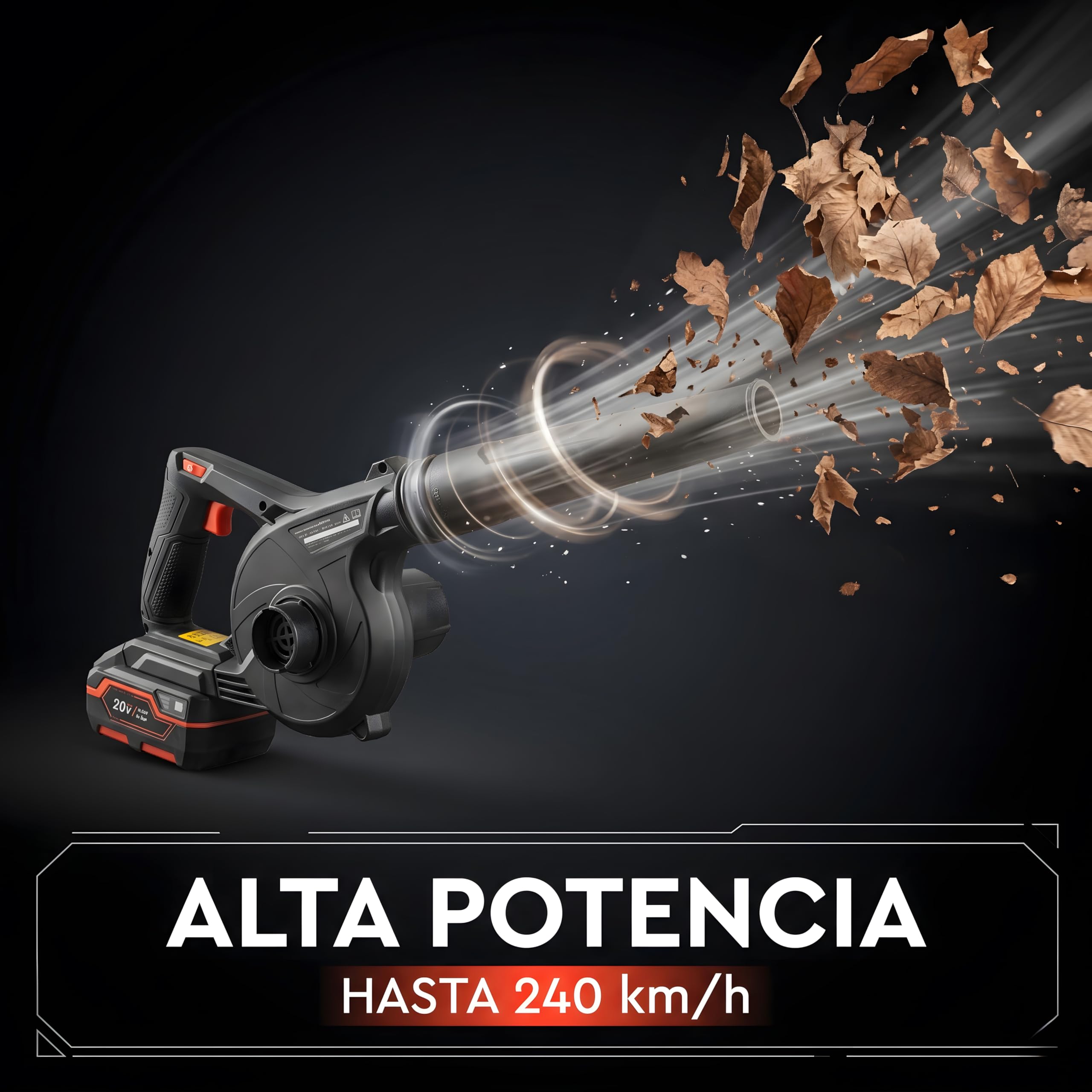 Soplador de Hojas a Batería 2 en 1 DVB-200 - Sopla Hojas, Hierba y Residuos del Jardín - Función de Aspiradora para Polvo y Suciedad Ligera - Solo 1 kg, Incluye Bateria 4Ah y Cargador- por Dnipro-M
