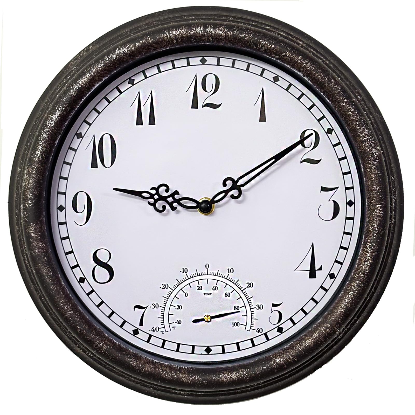 Taodyans Gartendeko für Draußen Wetterfest groß, 30cm wasserdichte Gartenuhr mit Thermometer zum Aufhängen an Terrasse, Pool, Veranda, Badezimmer –Ticken (Türkis)