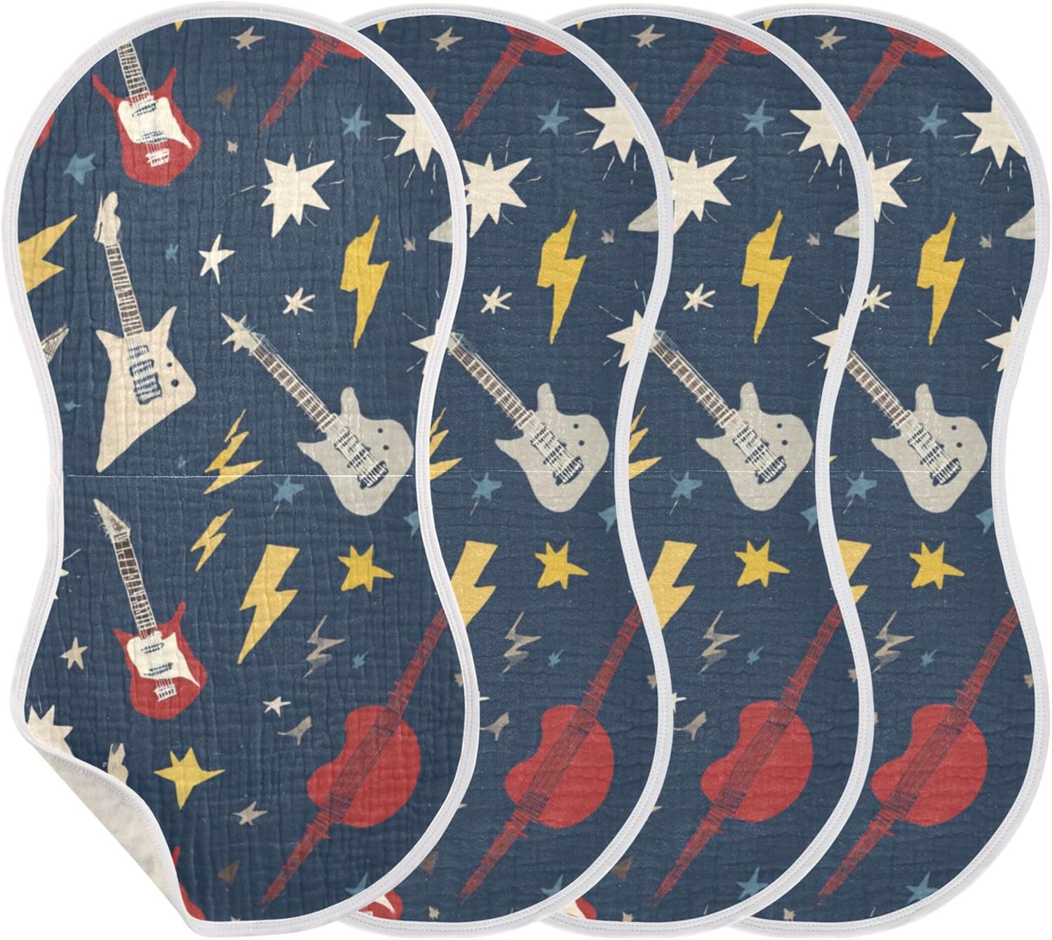 Music Guitar Star Burp Cloths Baby Boys Girls Absorbent Soft Cotton Burping Cloths Rags 4 Pack