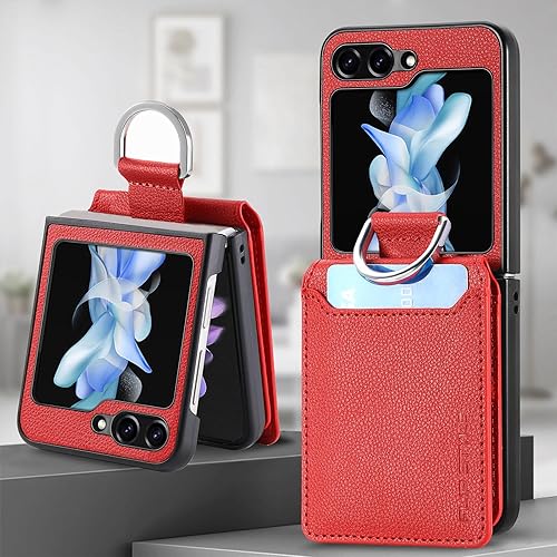 Miniatura 2 de Asuwish Funda de teléfono para Samsung Galaxy Z Flip 5 5G 2023 con ranura para tarjetas, funda tipo cartera y soporte de anillo, accesorios móviles
