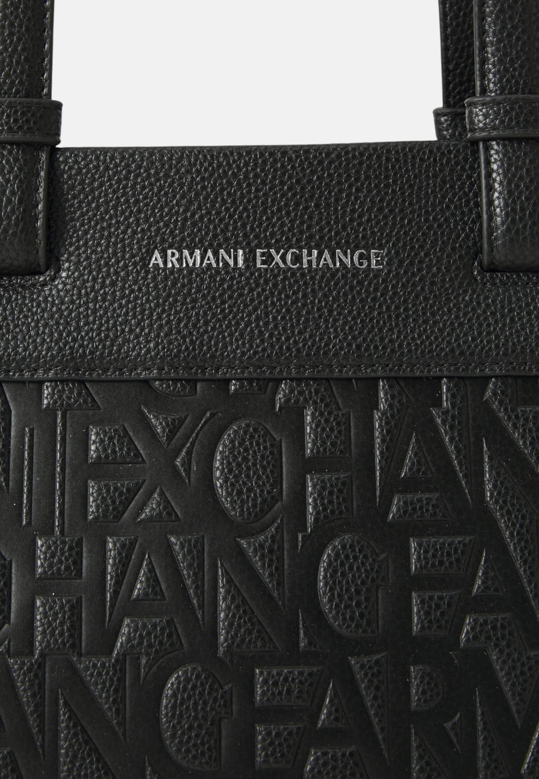 Armani Exchange Women's Liz Patent Embossed Logo Texture Shopping Bag, Black, TU