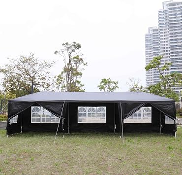 Waterproof 10x30 Outdoor Event Black Commercial Tent, Patio Gazebo Shade with 8 Removable Sidewalls,Sun Shelter Cater for Parties, Weddings, Gatherings and Celebrations