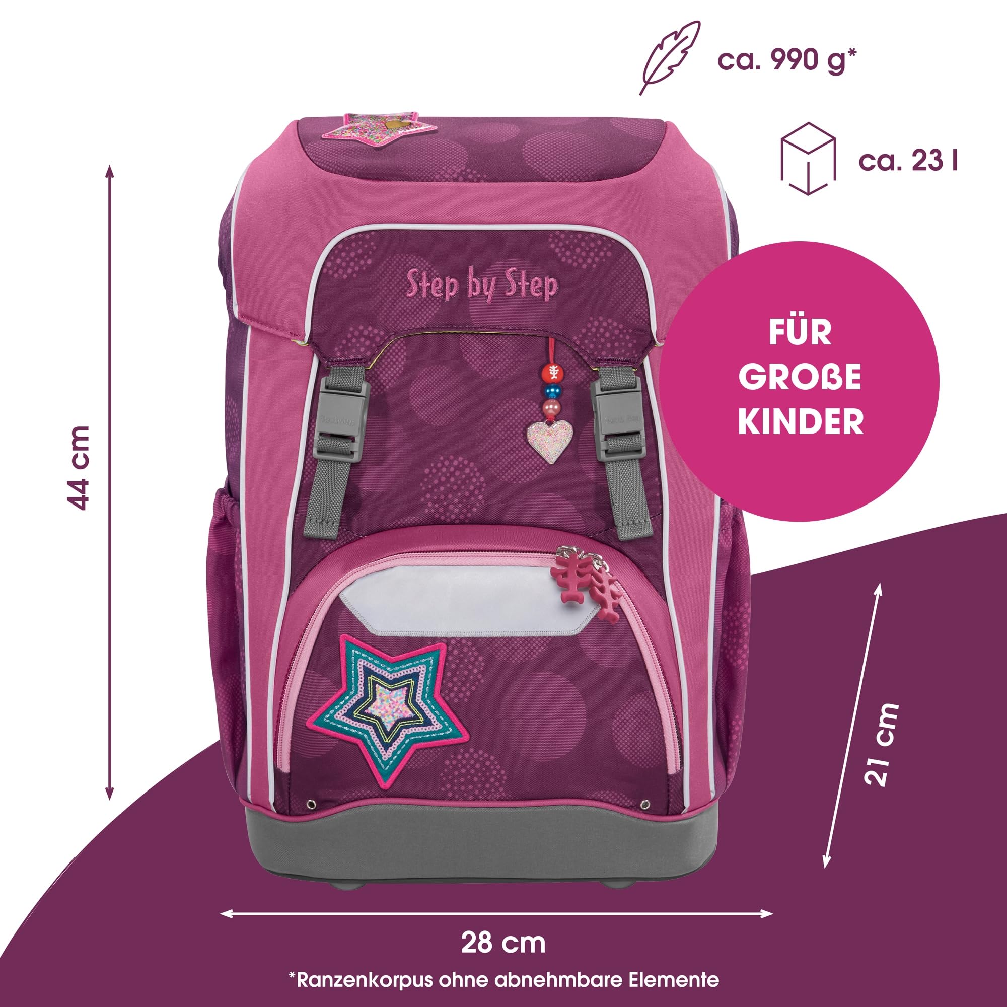 Step by Step Giant Schulranzen-Set, 5-teilig, ergonomischer Tornister mit Reflektoren, höhenverstellbar mit Hüft- und Brustgurt, ab der 1. Klasse, 23 Liter