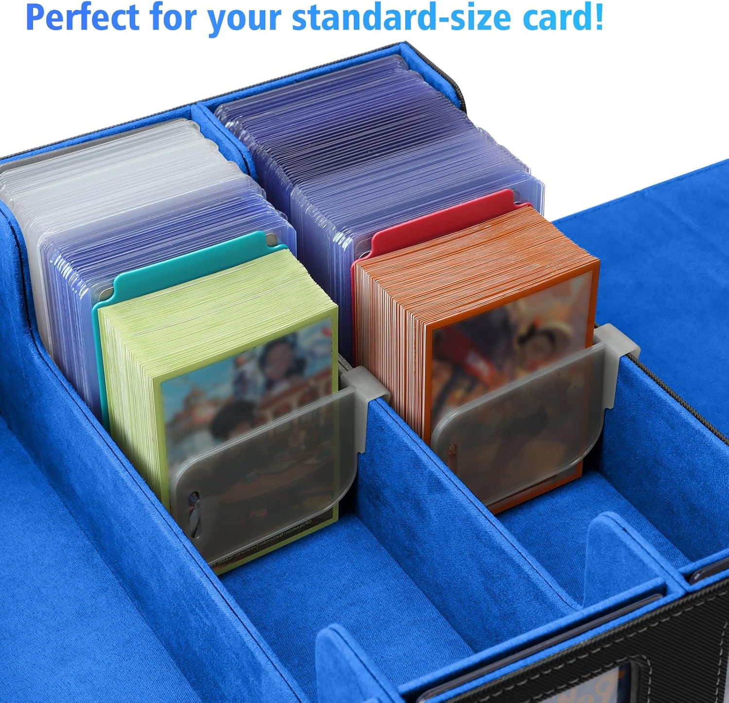 SANZIE Card Deck Box for MTG Commander Deck Box with 8 Dividers fits 1800+ Single Sleeved Trading Cards TCG Box for Magic Game Cards (Black&Blue)