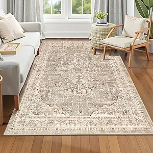Pauwer Boho Washable Area Rug 4x6 Soft Living Room Bedroom Floor Carpet Mat Indoor Farmhouse Vintage Non Slip Accent Throw Rugs for Entryway Kitchen Dorm Dining Room