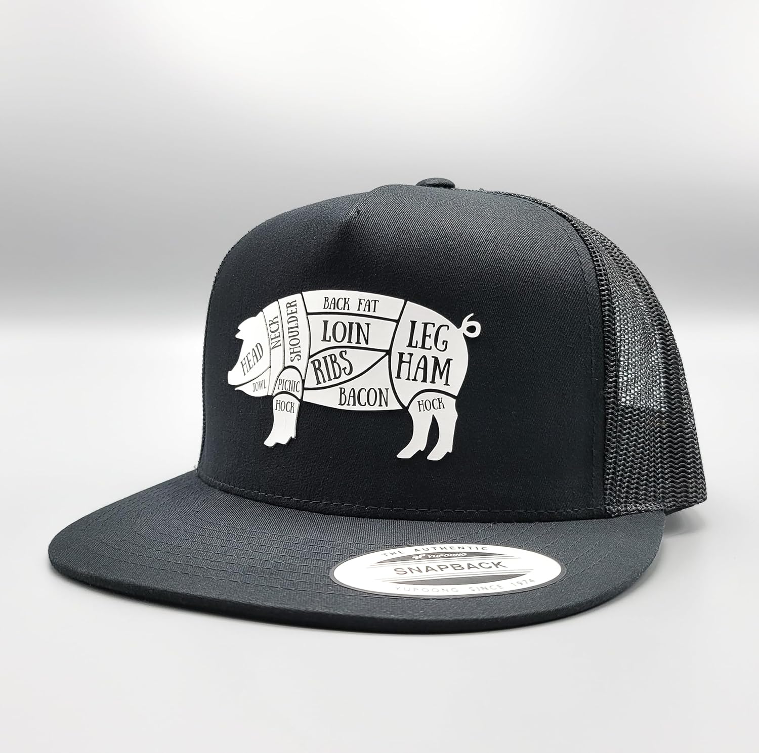 Where's The Pork Pig Parts BBQ All Black Trucker Hat