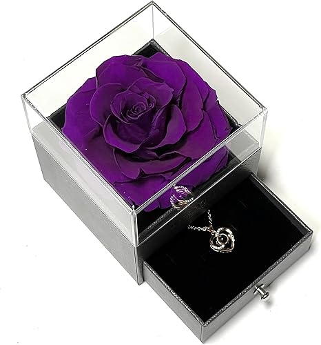 Miniatura 9 de Caja de regalo de rosa auténtica preservada con collar, regalo romántico perfecto para el día de San Valentín, aniversario, cumpleaños y otras