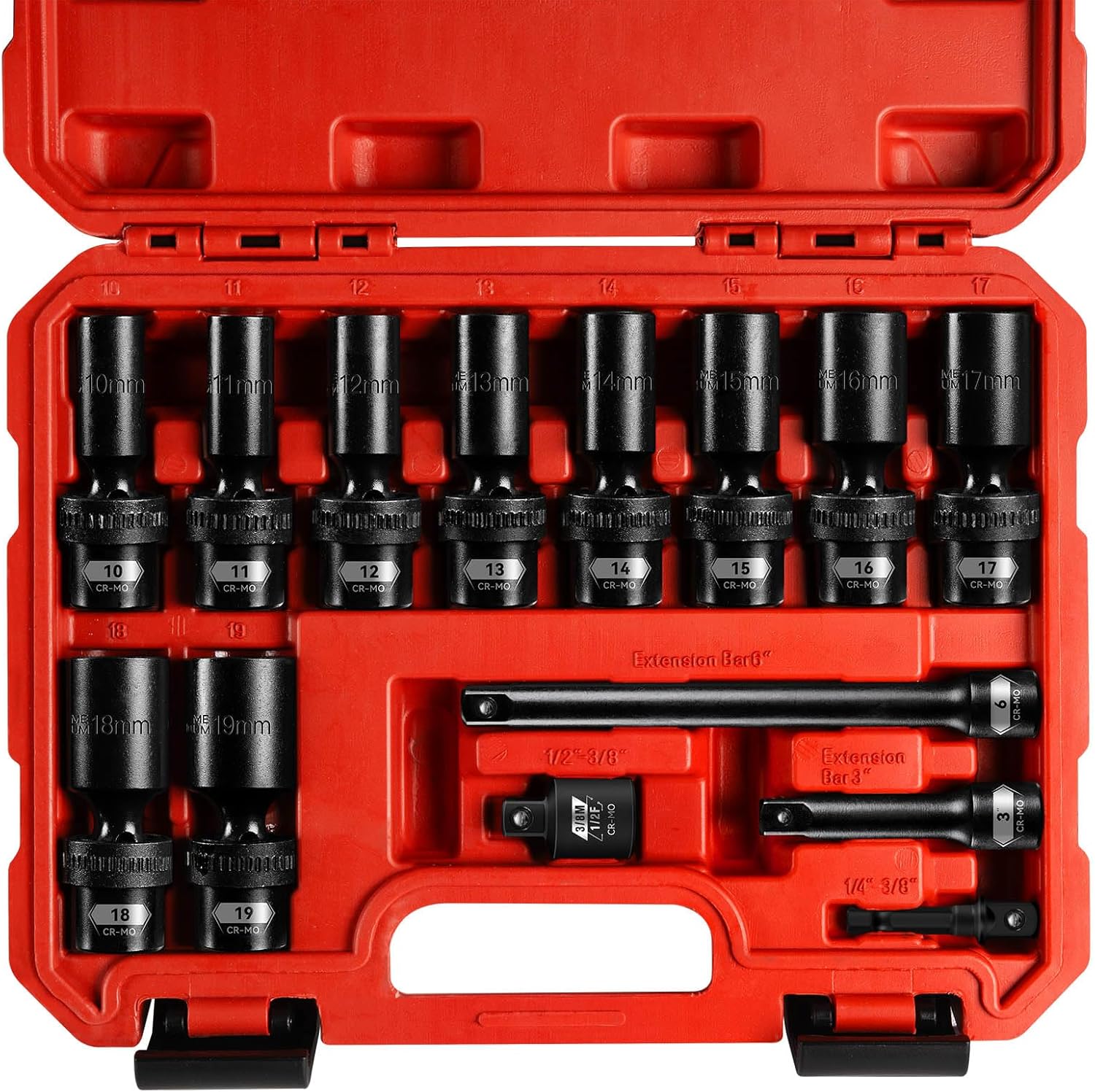 BLACKROBOT 3/8" Drive Swivel Socket Set, 14 Pieces Deep Universal Impact Socket Set, Metric(10