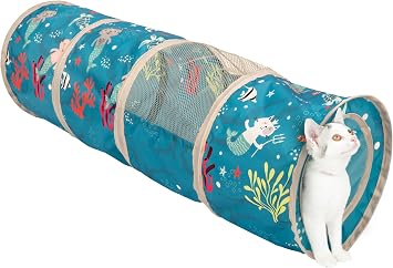 Kitty City Ocean-Themed Cat Play Furniture Set, Collapsible Pop-Up Cat Toys Combo with Cube, Tunnel & House, Indoor Kitty Playground for Play, Hiding & Lounging