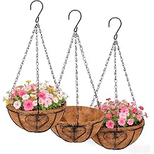 QCQHDU 3 Pack 10 inch Metal Hanging Orchid Baskets for Plants Outdoor, Hanging Orchid Planter Basket with Coco Liners, Orchid Pots with Holes for Garden, Patio, Deck, Porch PlantsLove