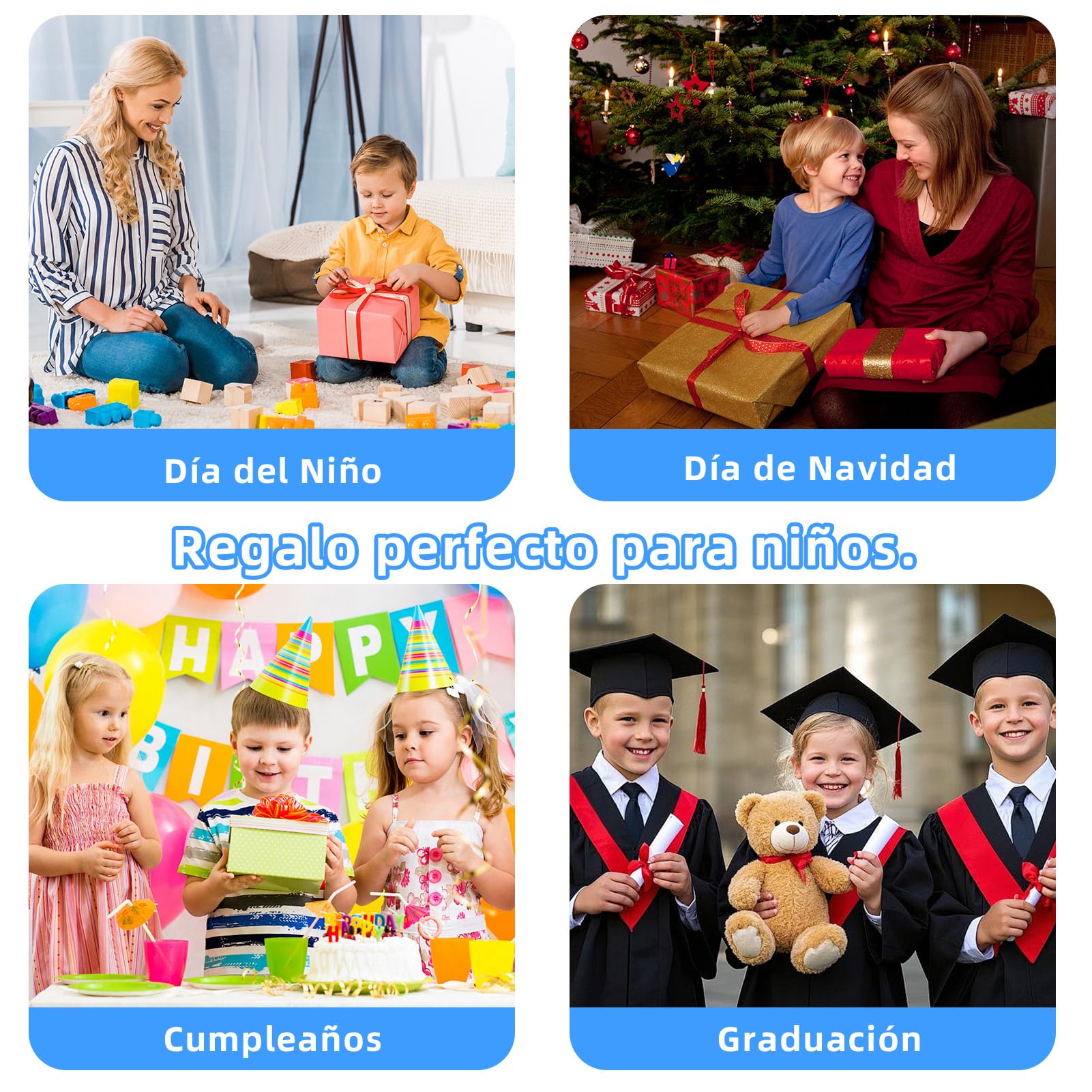 EagleSoar Tablet para Niños 10 Pulgadas, Android 14 Octa-Core, 10 GB RAM+64GB ROM, 1280 * 800 IPS, 6000mAh, Cámara Doble, Parental Controls, WiFi 6, Bluetooth, con EVA Caso (Azul)