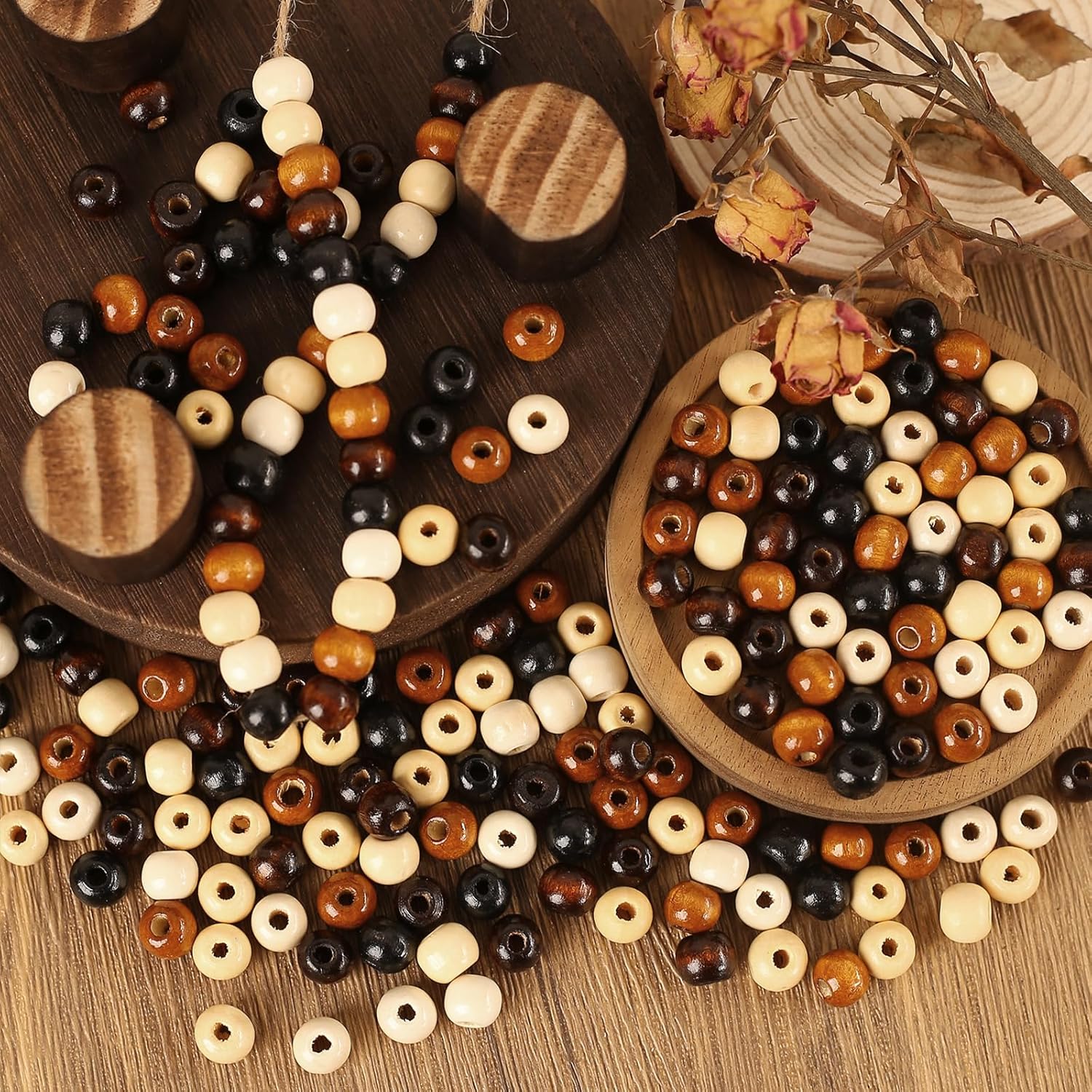 600Pcs Natural Colors Wooden Beads Vintage Round Natural Brown Wooden Beads Large Hole Wood Hair Bead for Macrame Rosary Bracelet Jewelry Craft Making (9 * 10mm) - Image 4