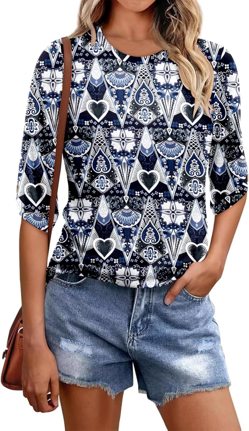 KISSMODA Women's Casual 3/4 Sleeve T-Shirts 2025 V-Neck Tunic Tops Cute Tees Blouses Loose Fit Business Work Tee Top - Image 2