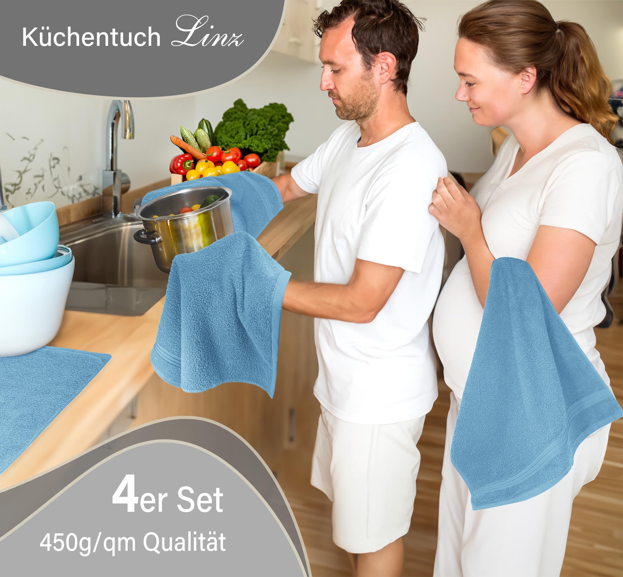Lashuma Paños Cocina Modernos, Trapos Cocina 50x50 cm Linz, 4 Toallas de Mano Azul Paloma