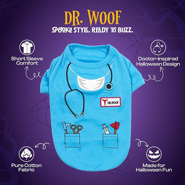 Foto 2 de 8 de Parisian Pet Disfraz de Halloween para perro, camiseta de Halloween del Dr