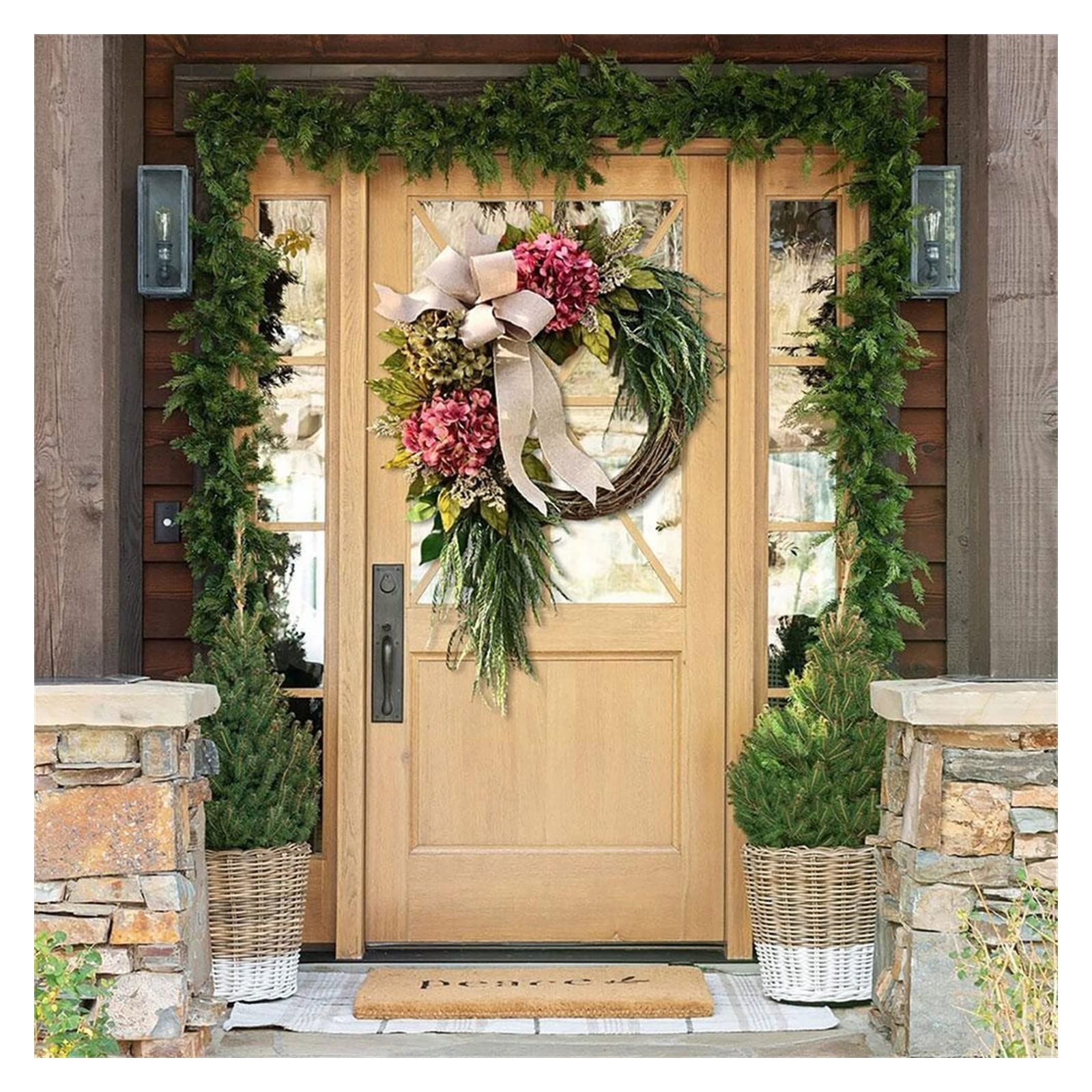 Wieńce Girlanda Rustic Faux Flower Girlanda Home Front Door Decor Wall Hanging Garland Party Day Decor Wieniec ze sztucznych kwiatów