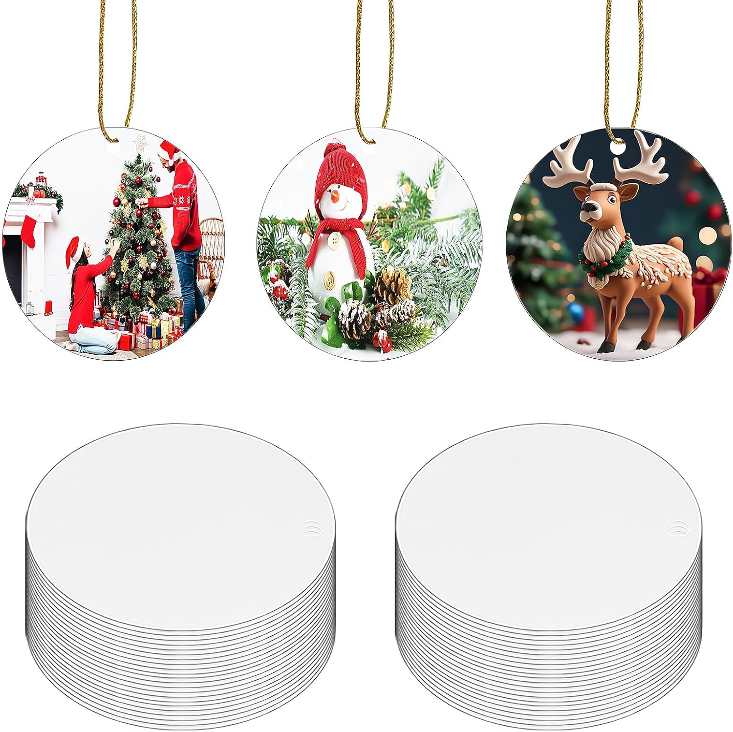 40pcs Metal Sublimation Ornament Blanks for Christmas Tree Decor, Heat Press Printing, DIY Handmade Crafts - Double Sided Round Blanks Bulk (40) 2.75 inch-40pcs